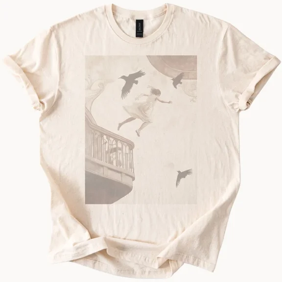 Hot Trending Falling From Balcony Raven Graphic TShirt Dark Art Tee Design Preview Only
