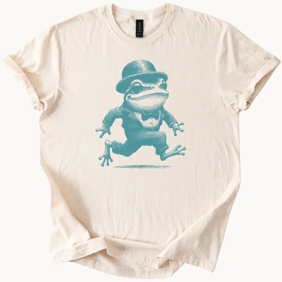 Hot Trending Fancy Frog in Suit and Bowler Hat Graphic Tee Funny Toad Illustration Shirt Design Preview Only