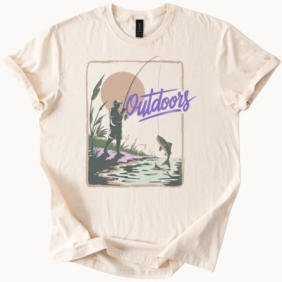 Hot Trending Fishing Outdoors Graphic T Shirt Nature Fisherman Catch Tee Design Preview Only