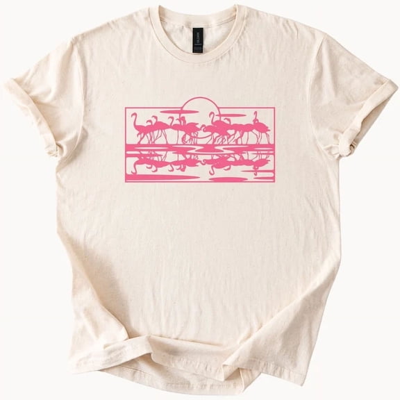 Hot Trending Flamingo Sunset Tee Pink Bird Graphic Shirt Tropical Top Design Preview Only