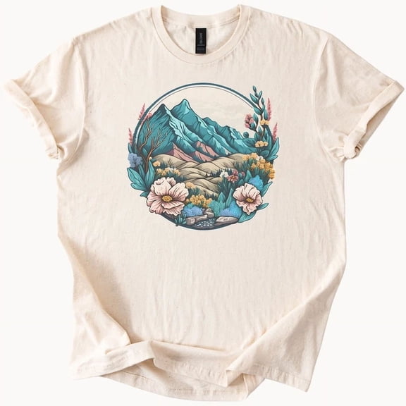 Hot Trending Floral Mountain Tee Nature Graphic Shirt Outdoorsy Top Design Preview Only