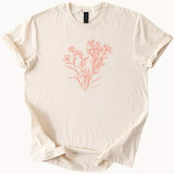 Hot Trending Floral Sketch Graphic Tee Women Relaxed Fit T shirt Design Preview Only