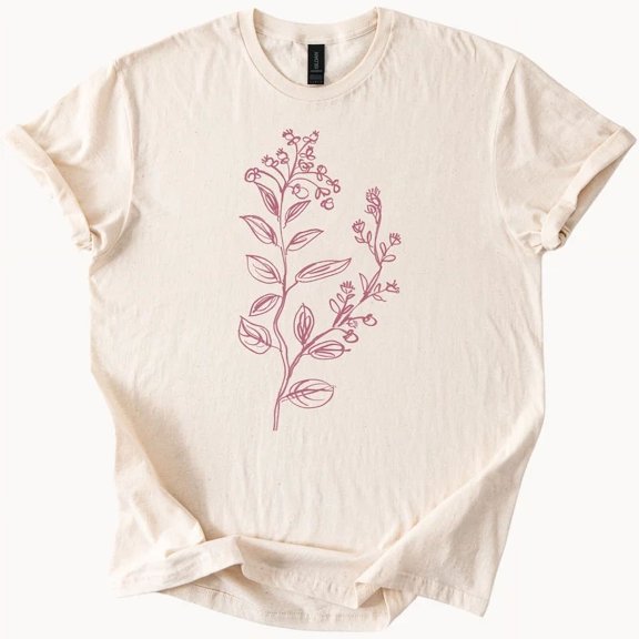 Hot Trending Floral Sketch Tee Botanical Line Art Graphic T Shirt Design Preview Only