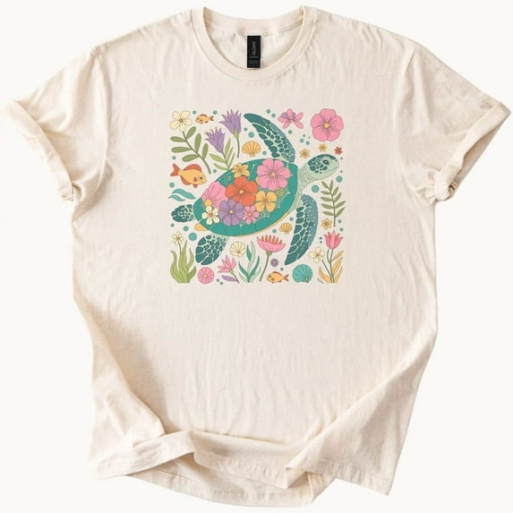 Hot Trending Floral Turtle Tee Ocean Flower Shirt Design Preview Only