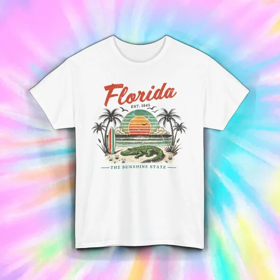 Hot Trending Florida Sunshine State Alligator Palm Trees Beach Sunset Shirt Design Preview Only