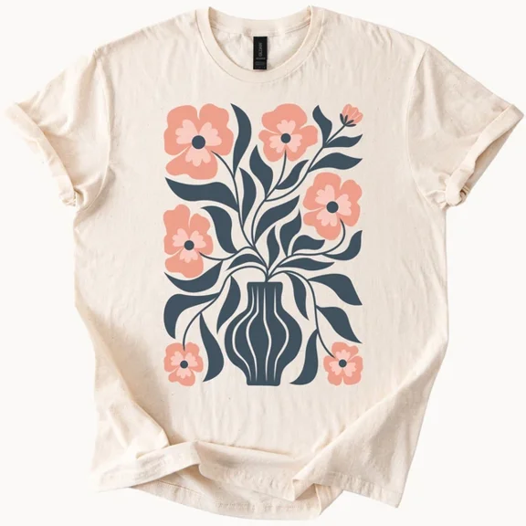 Hot Trending Flower Vase Shirt Floral Graphic Tee Botanical Top Cute Casual Tee Design Preview Only