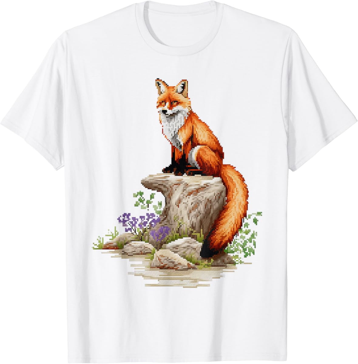 Hot Trending Fox Nature Pixel Animal Flowers Art Graphic Fox T-Shirt ...