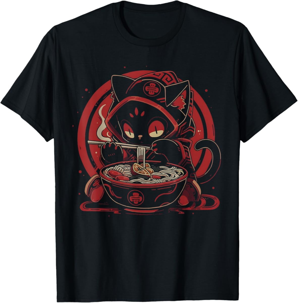Hot Trending Funny Cat Ramen Graphic Tees Japanese Kawaii Anime Cat T ...