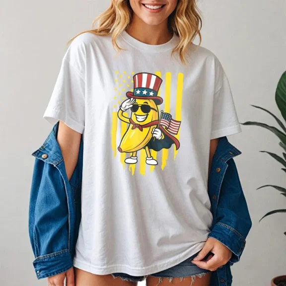 Hot Trending Graphic Banana Retro American Flag 4Th Of July Banana Lover T-Shirt S-5Xl Birthday Gifts; For Men & Women