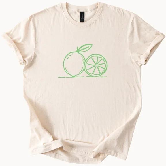 Hot Trending Green Citrus Line Art Orange and Slice Graphic Tee Fruit Summer Shirt Design Preview Only