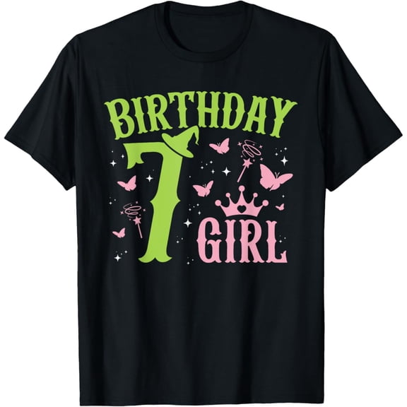 Hot Trending Green Pink Theme 7 Year Old Birthday Girl Witch Party Bday T-Shirt Vintage Tee -Birthday Gifts