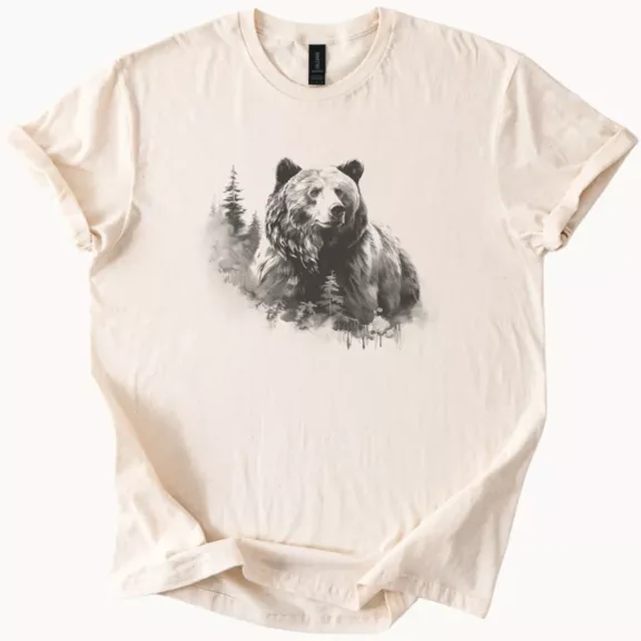 Hot Trending Grizzly Bear Forest Graphic Tee Wilderness Animal Nature Art T Shirt Design Preview Only