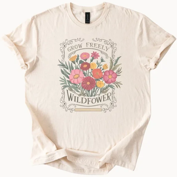 Hot Trending Grow Freely Wildflower Shirt Boho Floral Graphic Tee Garden Style Design Preview Only
