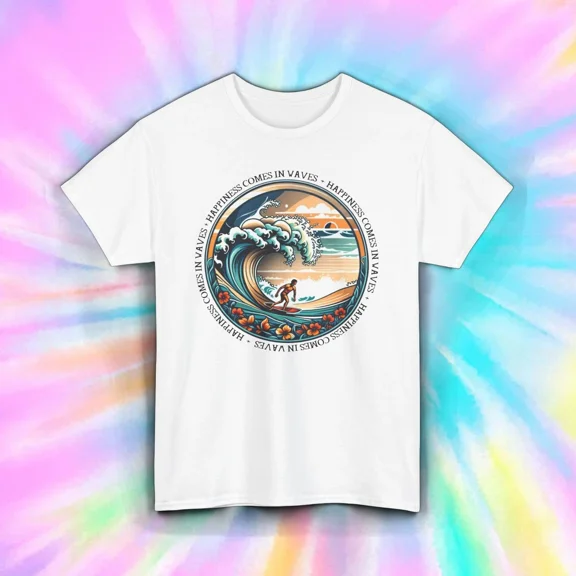 Hot Trending Happiness Comes In Waves Shirt Retro Surf Ocean Beach Wave Summer Design Preview Only