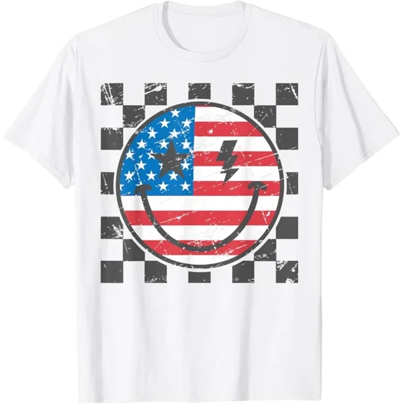 Hot Trending Happy 4Th Of July Groovy Smile Face Red White Blue Usa Flag T-Shirt Birthday Gifts; For Men & Women