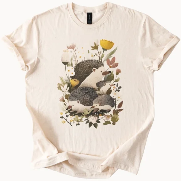 Hot Trending Hedgehog Shirt Cute Animal Tee Floral Graphic Design Preview Only