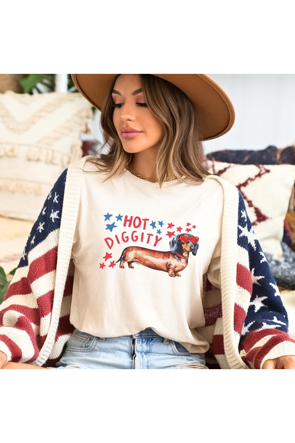Hot Trending Hot Diggity Dachshund Patriotic T Shirt 4Th Of July Tee Gift Dachshund Mom Doxie Weenie Dog Tee Weiner Dog Lovers Plus Size S-5Xl Birthday Gifts; For Men & Women