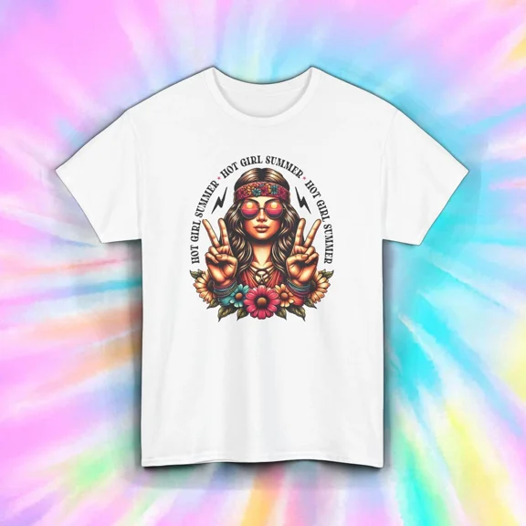 Hot Trending Hot Girl Summer Hippie Peace Sign Retro Festival Graphic Shirt Design Preview Only