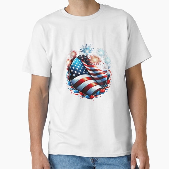 Hot Trending Independence Day Bold Patriotic American Flag With Firework Classic T-Shirt S-5Xl Birthday Gifts; For Men & Women