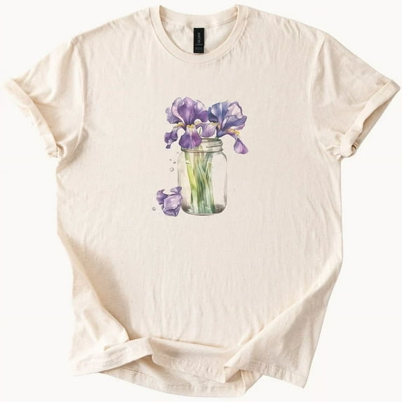 Hot Trending Iris Flowers Mason Jar Tee Purple Floral Shirt Design Preview Only