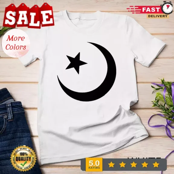 Hot Trending Islamic T-Shirt Crescent Moon And Star T-Shirt S-5Xl Birthday Gifts; For Men & Women