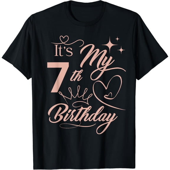 Hot Trending It's My 7th Birthday Rose Golden Princess Theme Family Party T-Shirt Vintage Tee -Birthday Gifts