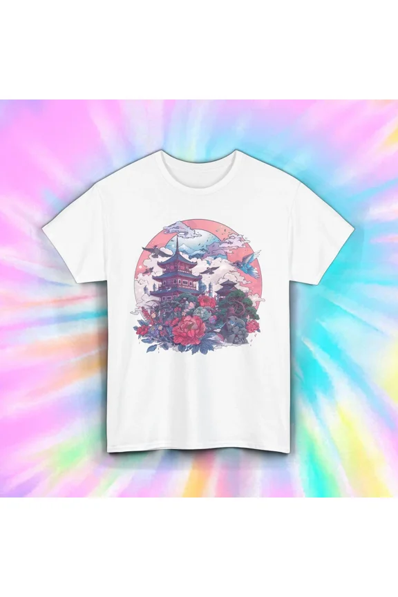 Hot Trending Japan Temple T-Shirt Cherry Blossoms Floral Nature Art Design Preview Only