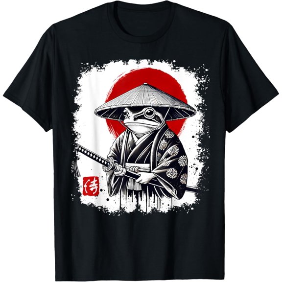 Hot Trending Japanese Anime Samurai Frog Vintage Ukiyo-e Graphic Art T-Shirt Vintage Tee -Birthday Gifts