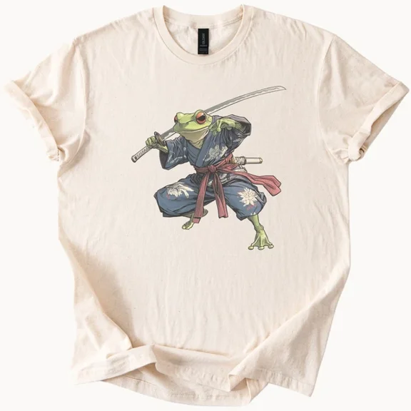 Hot Trending Japanese Samurai Frog Tee Katana Warrior Amphibian Graphic Shirt Design Preview Only