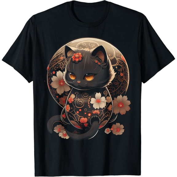 Hot Trending Kawaii Cat Japanese Black Anime Cat Graphic Tees Men Women T-Shirt Vintage Tee -Birthday Gifts
