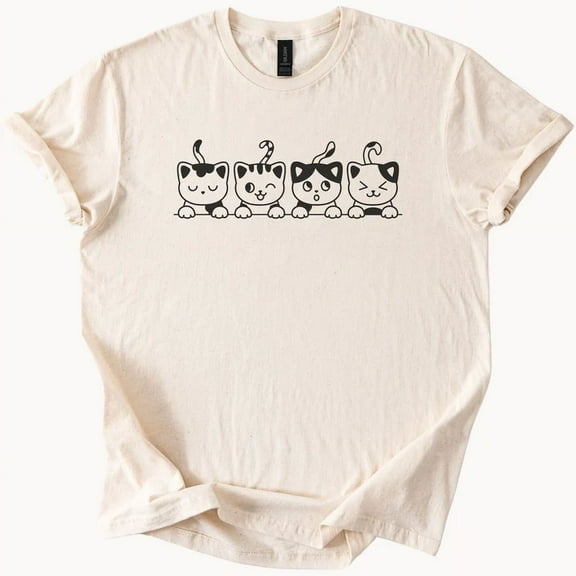 Hot Trending Kawaii Cats TShirt Cute Kitten Faces Graphic Tee Feline Lover Top Design Preview Only