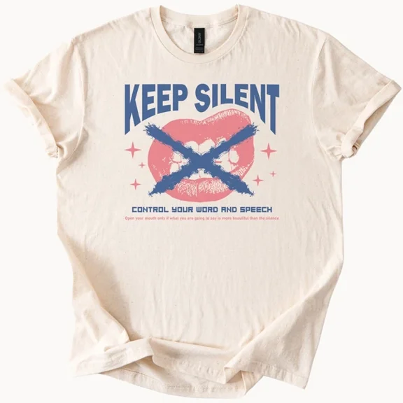 Hot Trending Keep Silent Lips Speech Graphic T Shirt Tee Top Design Preview Only