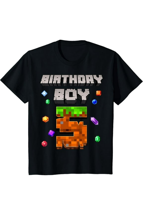 Hot Trending Kids 5th Birthday Boy 5 Video Gamer Pixel Number Five Bday Party T-Shirt Vintage Tee -Birthday Gifts