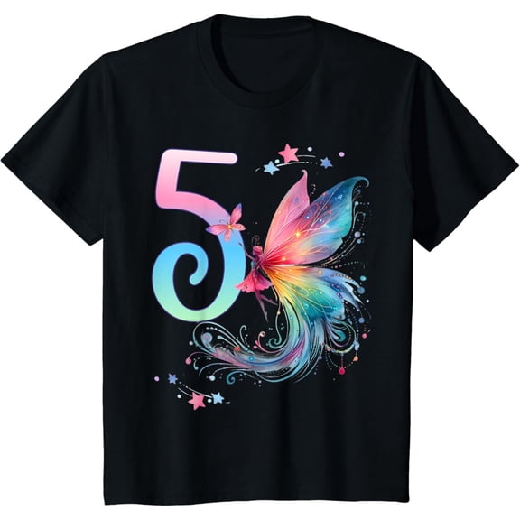 Hot Trending Kids 5th Birthday Fairy Princess 5 Years Five 5 Birthday T-Shirt Vintage Tee -Birthday Gifts