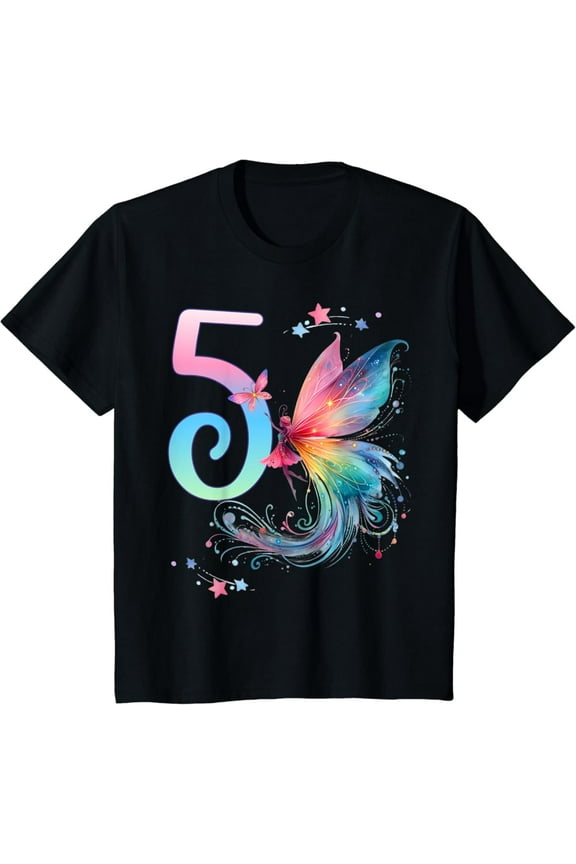 Hot Trending Kids 5th Birthday Fairy Princess 5 Years Five 5 Birthday T-Shirt Vintage Tee -Birthday Gifts