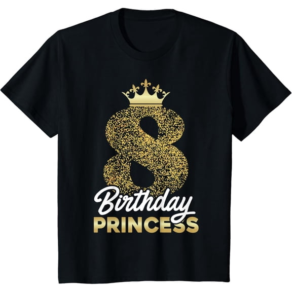 Hot Trending Kids 8th Birthday Girl Kids Princess Cute Retro Crown 8 years T-Shirt Vintage Tee -Birthday Gifts
