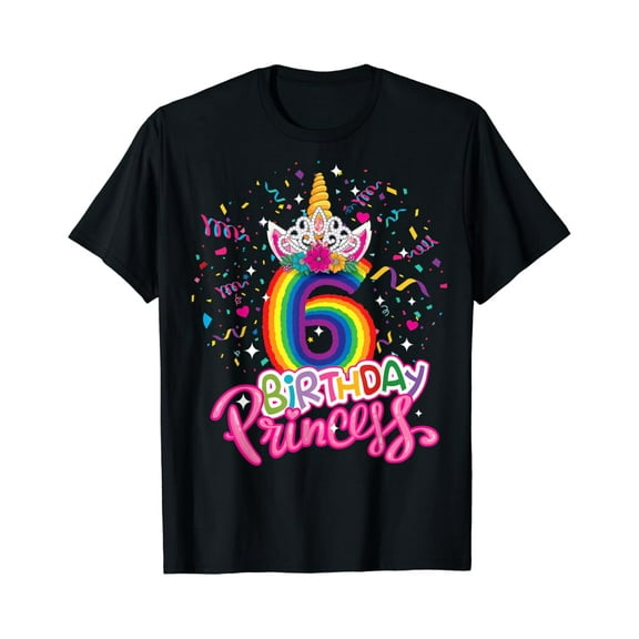Hot Trending Kids Birthday Princess Unicorn Crown 6th Birthday Girl Party T-Shirt Vintage Tee -Birthday Gifts