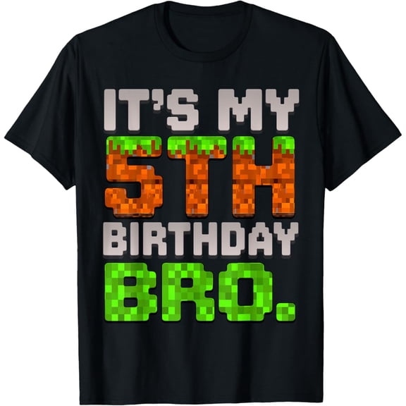 Hot Trending Kids Boy It's My 5th Birthday Bro Video Game Pixel T-Shirt Vintage Tee -Birthday Gifts