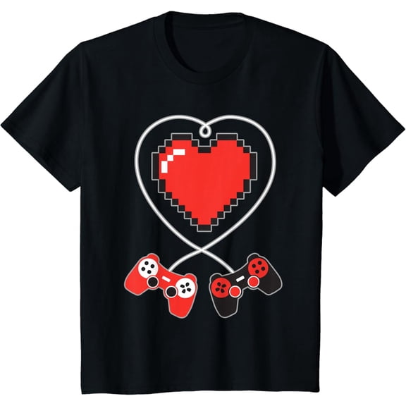 Hot Trending Kids Heart Pixel Art Video-Game Controller Valentines Day Gamer T-Shirt Vintage Tee -Birthday Gifts