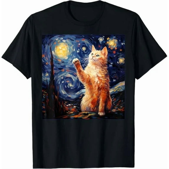 Hot Trending Kiraa Tee With Art Van Gogh Starry Night Cat Gifts For Cats Lover Mom Dad Unisex S-5Xl T-Shirt
