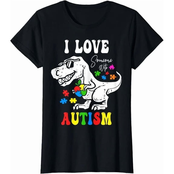 Hot Trending Kiraa Tee With Autism Awareness T Rex I Love Autism Dinosaur T-Shirt