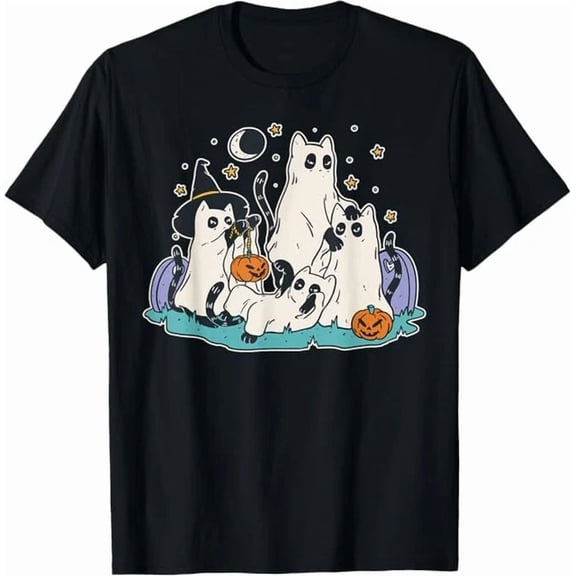 Hot Trending Kiraa Tee With Black Cats In Ghost Costume - Cute Women And Men Unisex S-5Xl T-Shirt