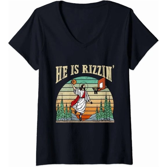 Hot Trending Kiraa Tee With Design He Is Rizzin Jesus Is Rizzin Basketball Tshirt