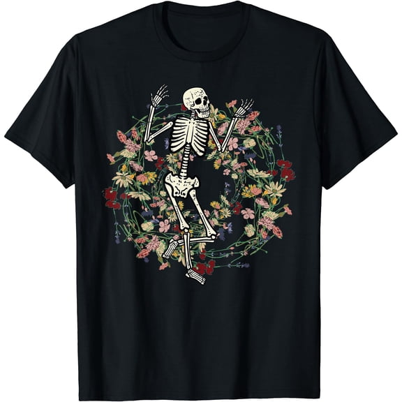 Hot Trending Kiraa Tee With Floral Skeleton Funny Goth Men Women Unisex S-5Xl T-Shirt
