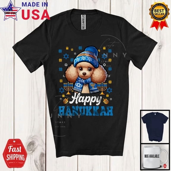 Hot Trending Kiraa Tee With Happy Hanukkah; Lovely Chanukah Poodle Owner; Menorah Family Group T-Shirt