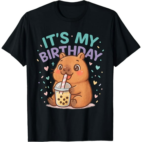 Hot Trending Kiraa Tee With It'S My Birthday Capybara Boba Tea Cute Capibara Bday Unisex S-5Xl T-Shirt