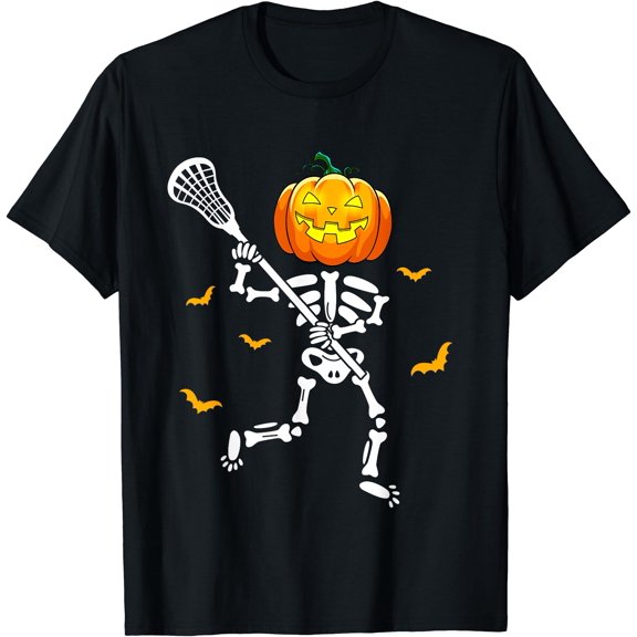 Hot Trending Kiraa Tee With Men Men Pumpkin Skeleton Lacrosse Funny Unisex S-5Xl T-Shirt