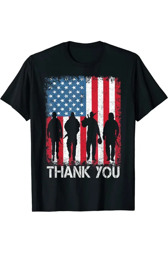 Hot Trending Kiraa Tee With Patriotic American Flag Thank You Usa Army Military Unisex S-5Xl T-Shirt