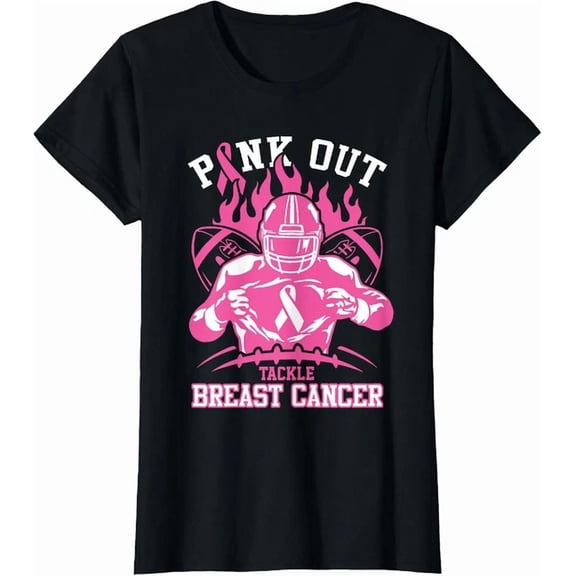 Hot Trending Kiraa Tee With Pink Out Tackle The Cancer Awareness Football Theme T-Shirt