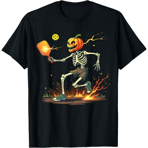 Hot Trending Kiraa Tee With Pumpkin Head Skeleton Pickleball Spooky Sports Unisex S-5Xl T-Shirt